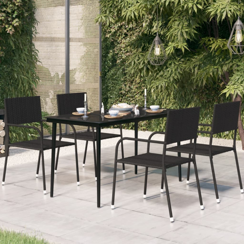 Garten-Esstisch Schwarz 140x70x74 cm Stahl und Glas