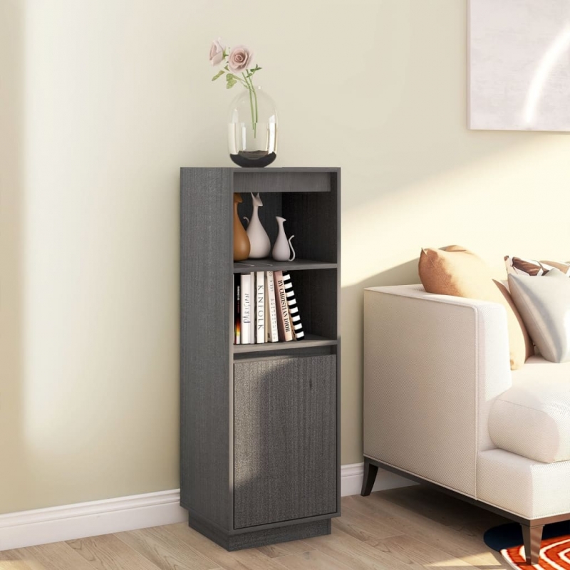 Highboard Grau 37x34x110 cm Massivholz Kiefer