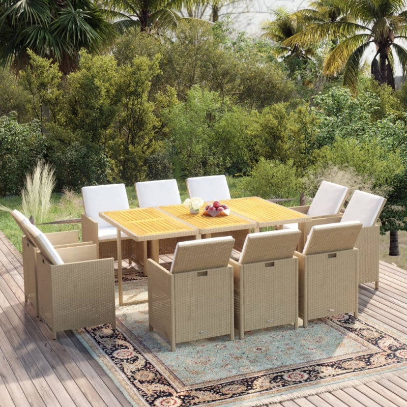 11-tlg. Garten-Essgruppe mit Kissen Poly Rattan Beige