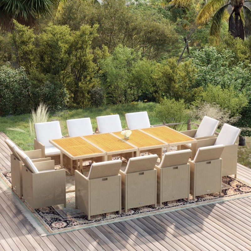 13-tlg. Garten-Essgruppe mit Kissen Poly Rattan Beige