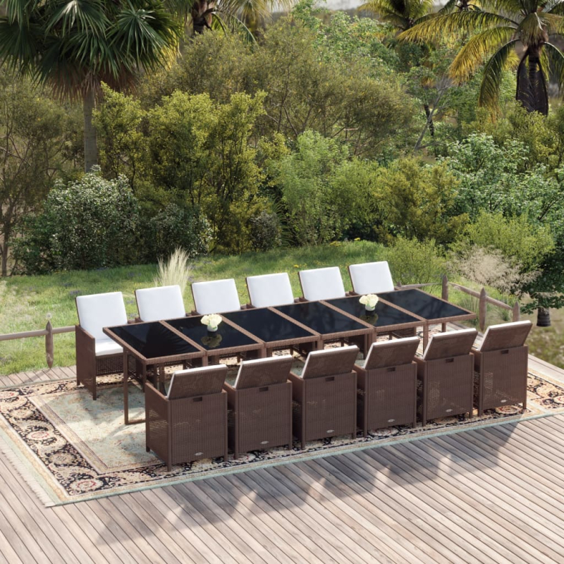 13-tlg. Garten-Essgruppe mit Kissen Poly Rattan Braun