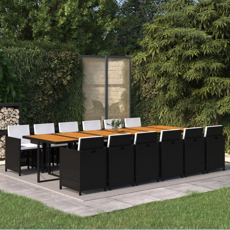 13-tlg. Garten-Essgruppe mit Kissen Poly Rattan Schwarz