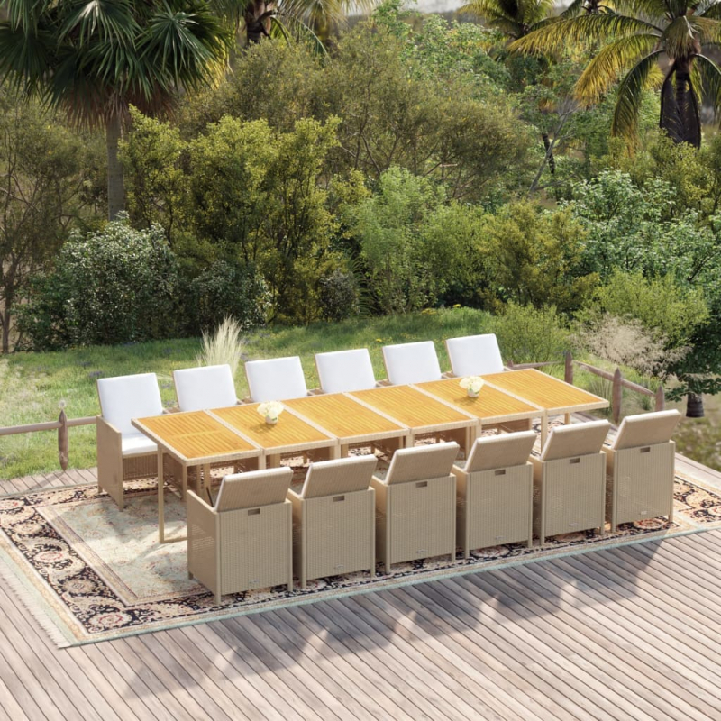 13-tlg. Garten-Essgruppe mit Kissen Poly Rattan Beige