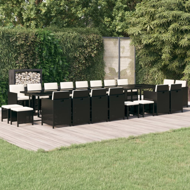 21-tlg. Garten-Essgruppe mit Kissen Schwarz Poly Rattan