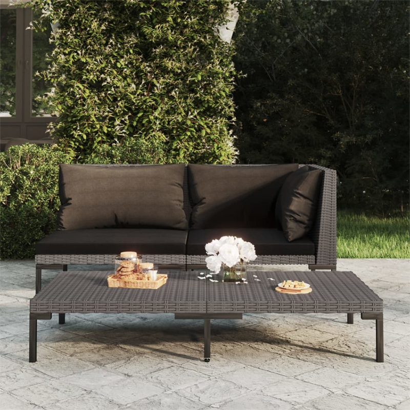 Gartensofa mit Kissen Halbrundes Poly Rattan