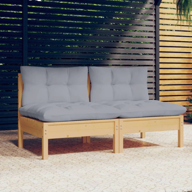 2-Sitzer-Gartensofa mit Grauen Kissen Massivholz Kiefer