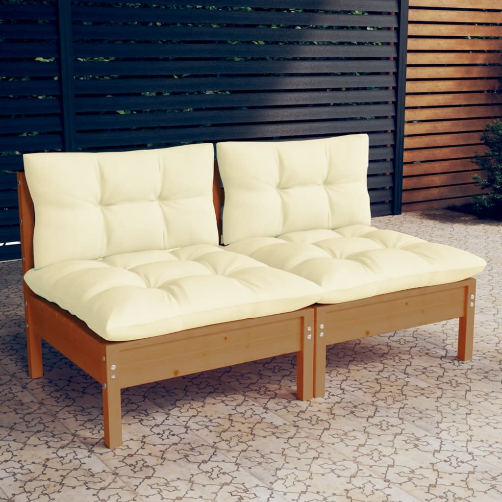 2-Sitzer-Gartensofa mit Creme Kissen Massivholz Kiefer