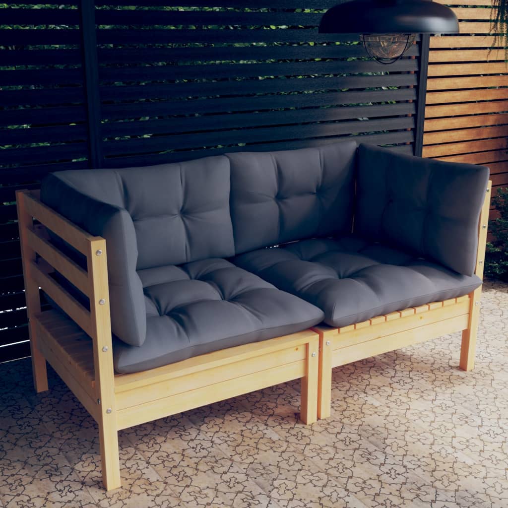2-Sitzer-Gartensofa mit Grauen Kissen Massivholz Kiefer