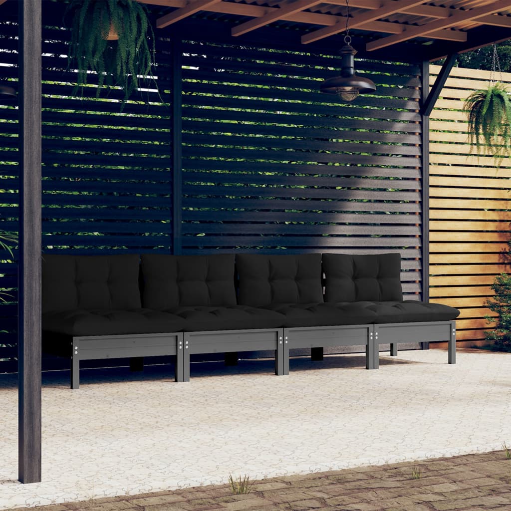 4-Sitzer-Gartensofa mit Anthrazit Kissen Kiefer Massivholz