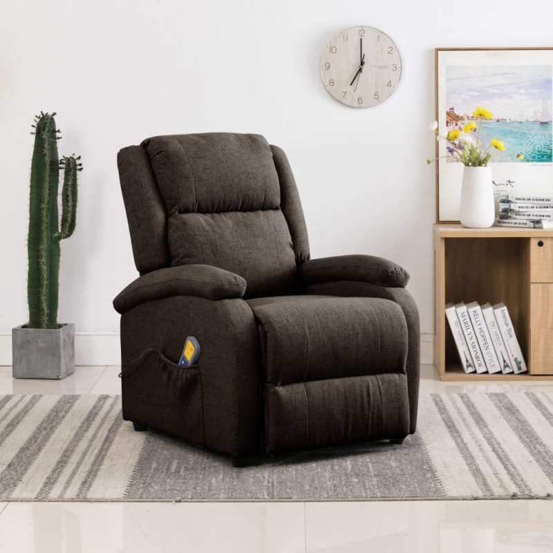 Ohrensessel mit Massagefunktion Dunkelbraun Stoff