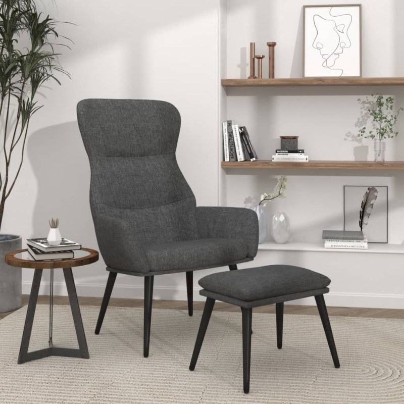 Relaxsessel mit Hocker Dunkelgrau Stoff