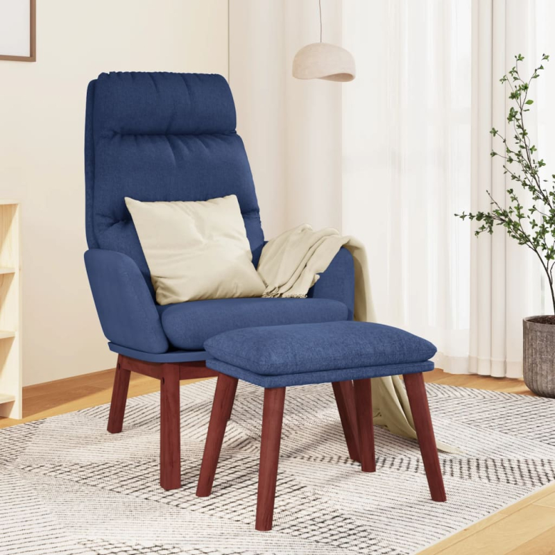 Relaxsessel mit Hocker Blau Stoff