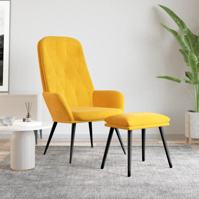 Relaxsessel mit Hocker Senfgelb Samt