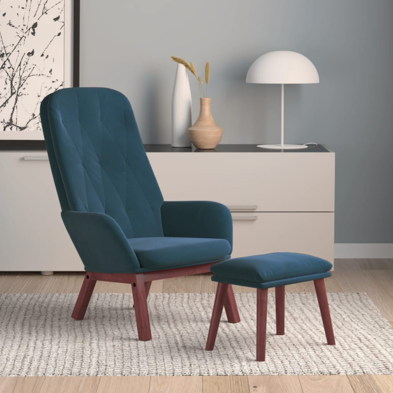 Relaxsessel mit Hocker Blau Samt