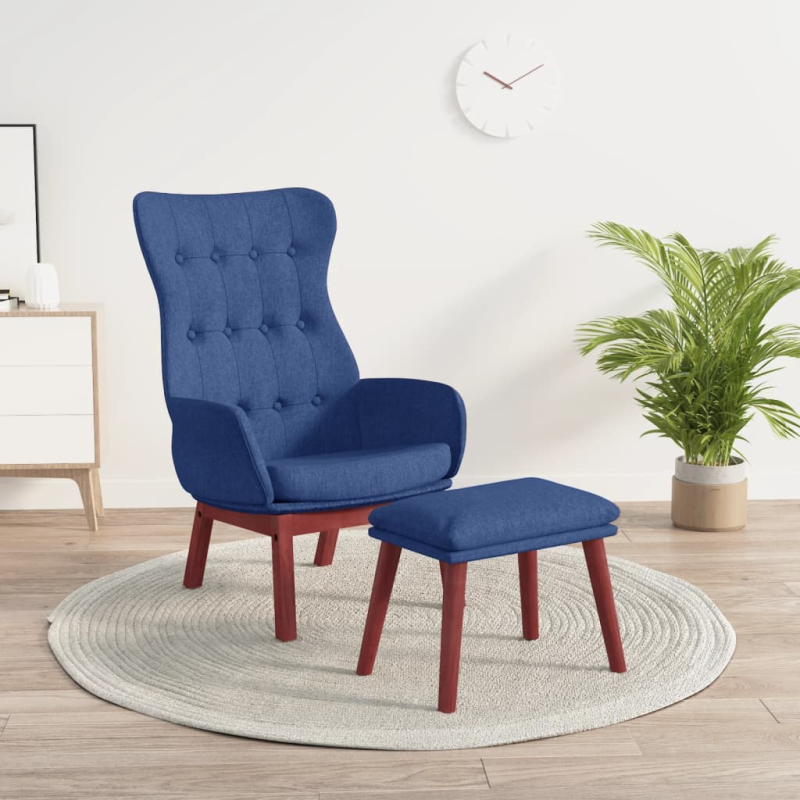 Relaxsessel mit Hocker Blau Stoff