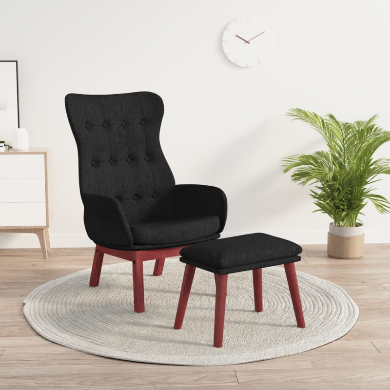 Relaxsessel mit Hocker Schwarz Stoff