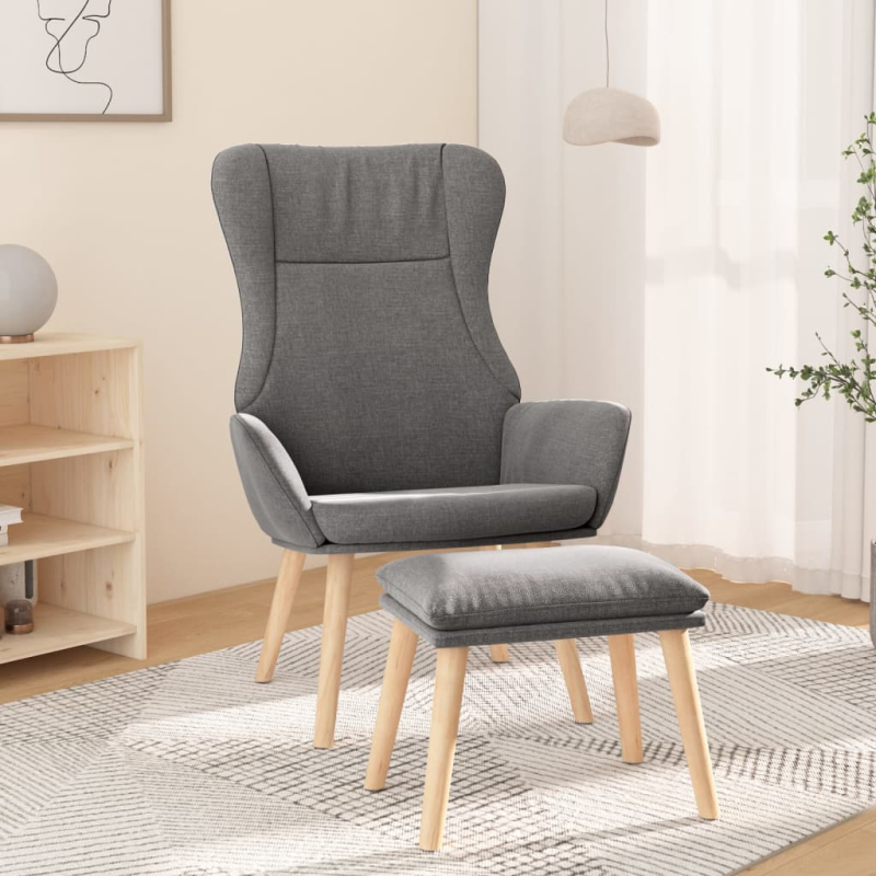 Relaxsessel mit Hocker Hellgrau Stoff