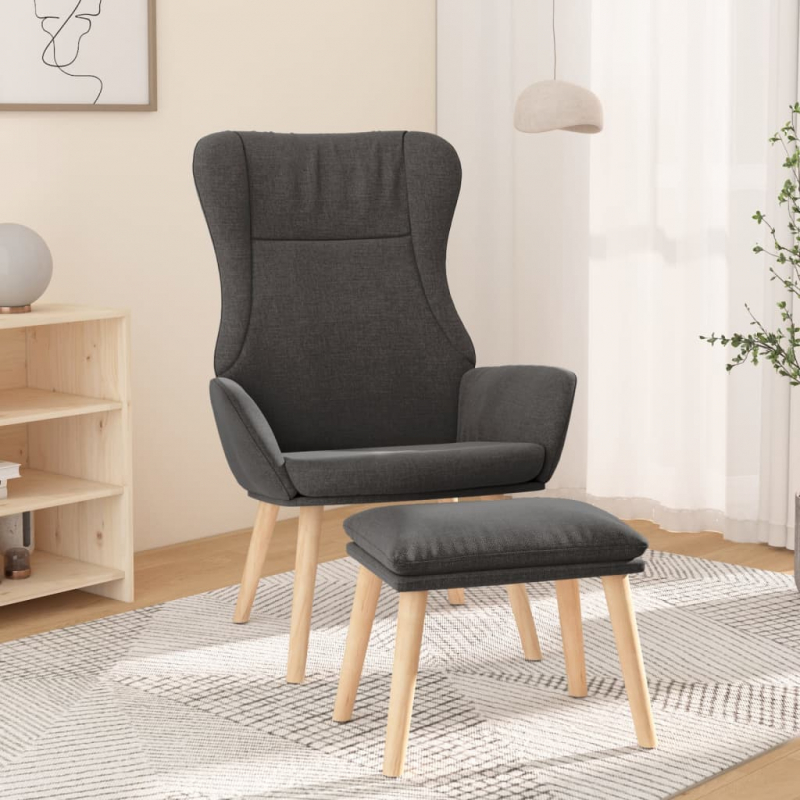 Relaxsessel mit Hocker Dunkelgrau Stoff
