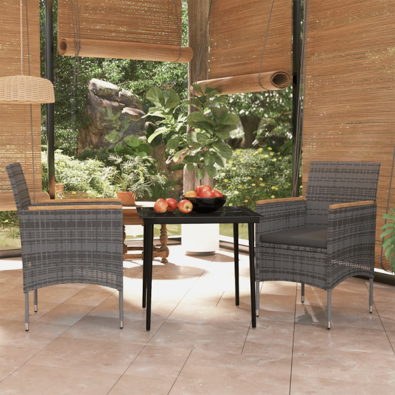 3-tlg. Garten-Essgruppe mit Auflagen Grau und Schwarz