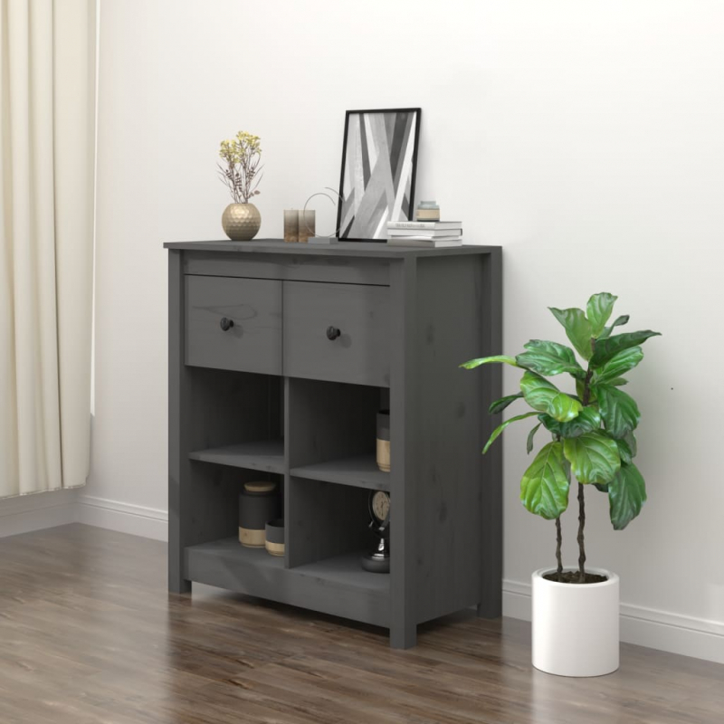 Sideboard Grau 70x35x80 cm Massivholz Kiefer