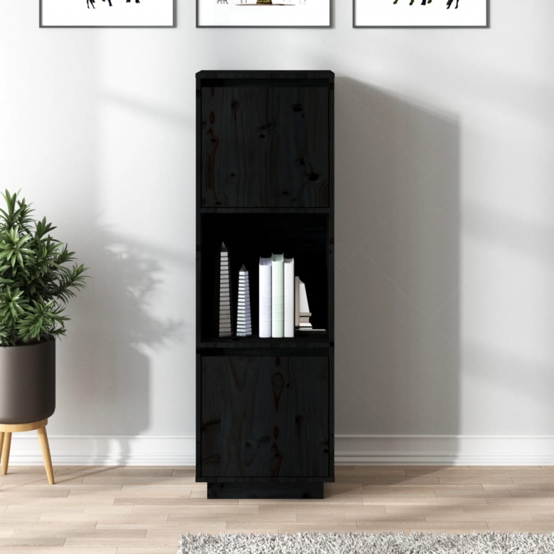 Highboard Schwarz 38x35x117 cm Massivholz Kiefer