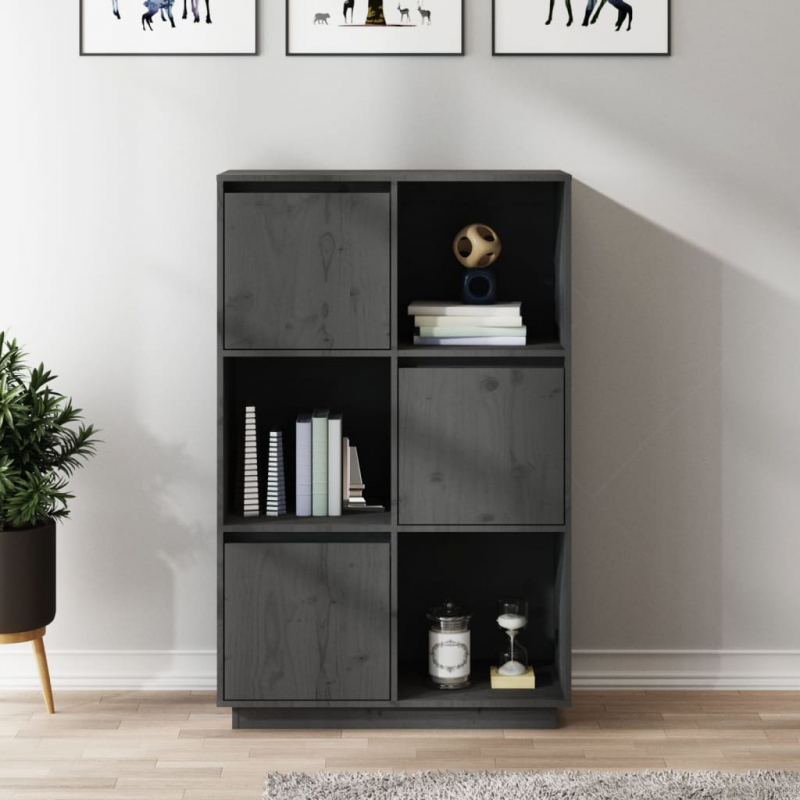 Highboard Grau 74x35x117 cm Massivholz Kiefer