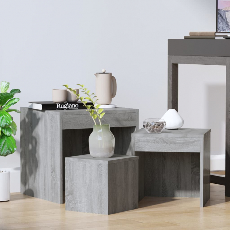 Satztische 3 Stk. Grau Sonoma Holzwerkstoff