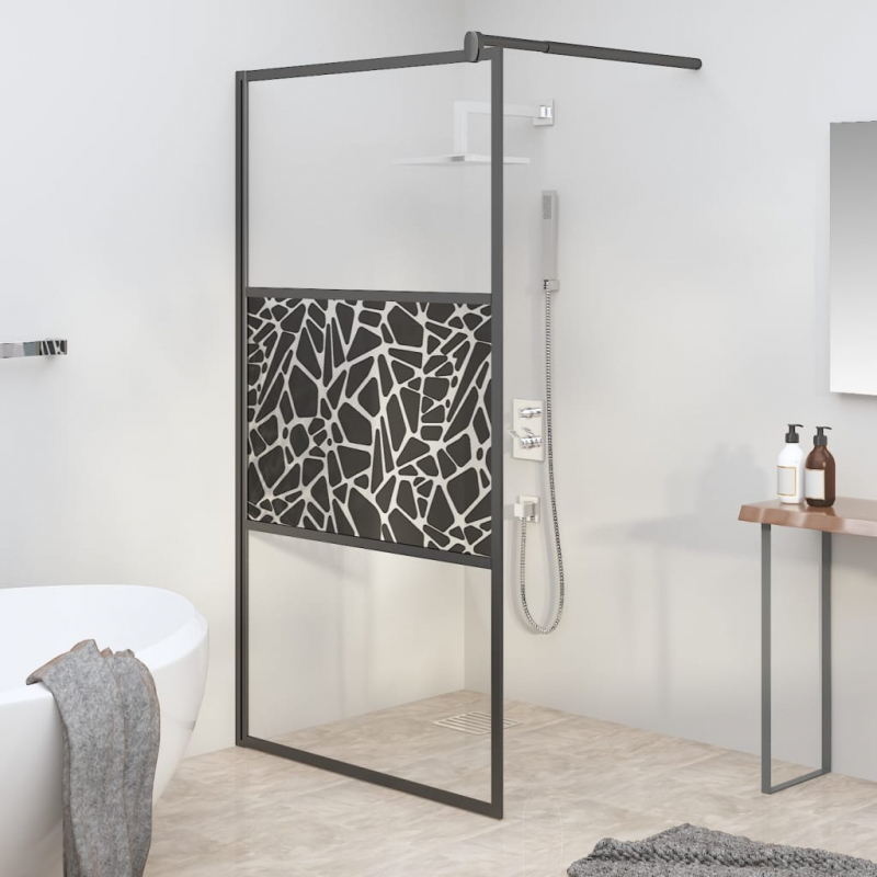 Duschwand für Walk-In Dusche 100x195cm ESG Steindesign Schwarz