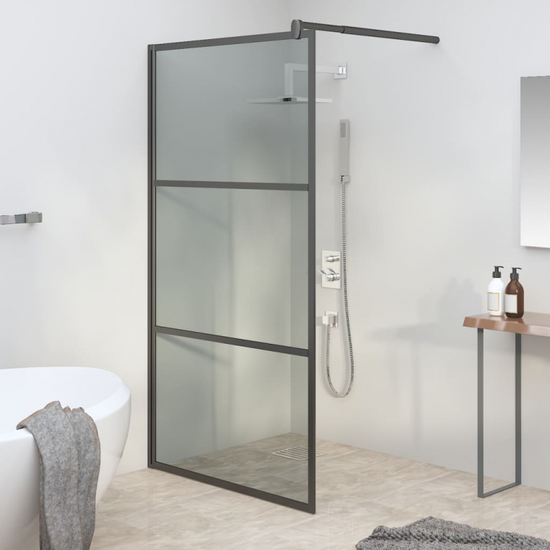 Duschwand für Walk-In Dusche 100x195 cm Dunkel ESG Glas Schwarz