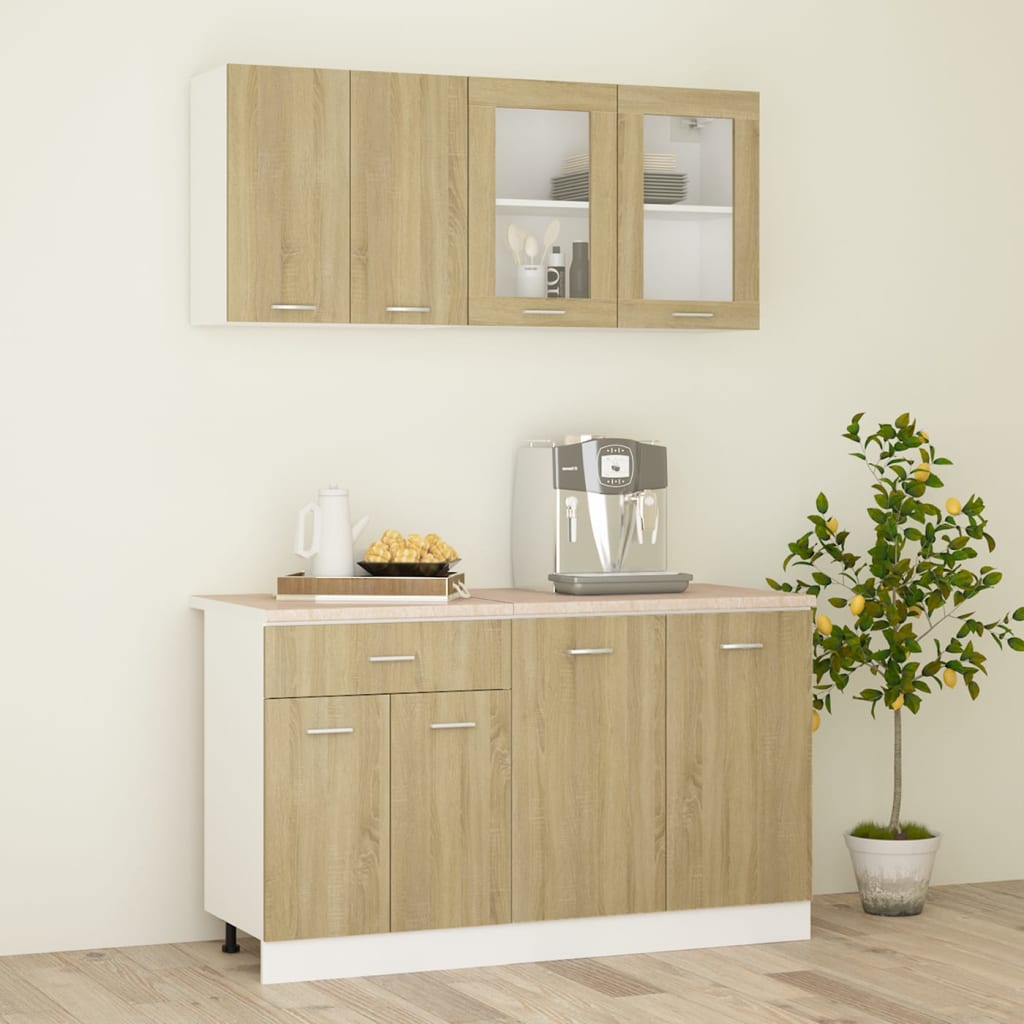 4-tlg. Küchenzeile mit Arbeitsplatte Sonoma-Eiche Holzwerkstoff