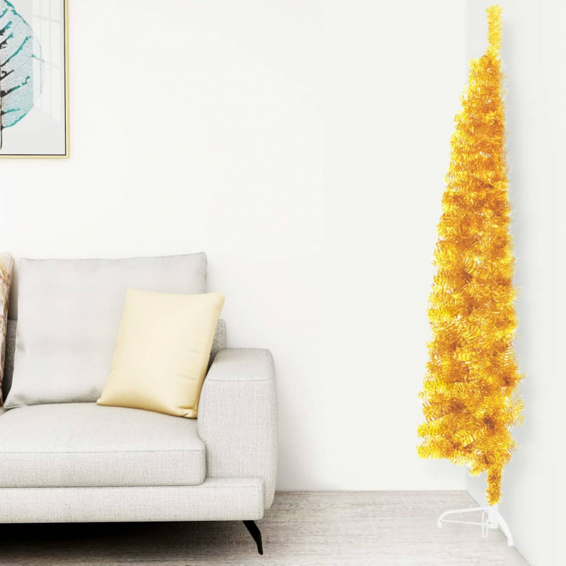 Künstlicher Halb-Weihnachtsbaum mit Ständer Schlank Gold 240 cm