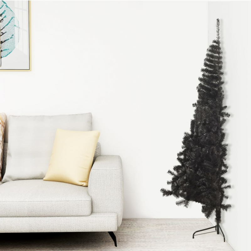 Künstlicher Halb-Weihnachtsbaum mit Ständer Schwarz 210 cm PVC