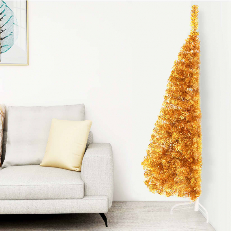 Künstlicher Halb-Weihnachtsbaum mit Ständer Gold 150 cm PVC
