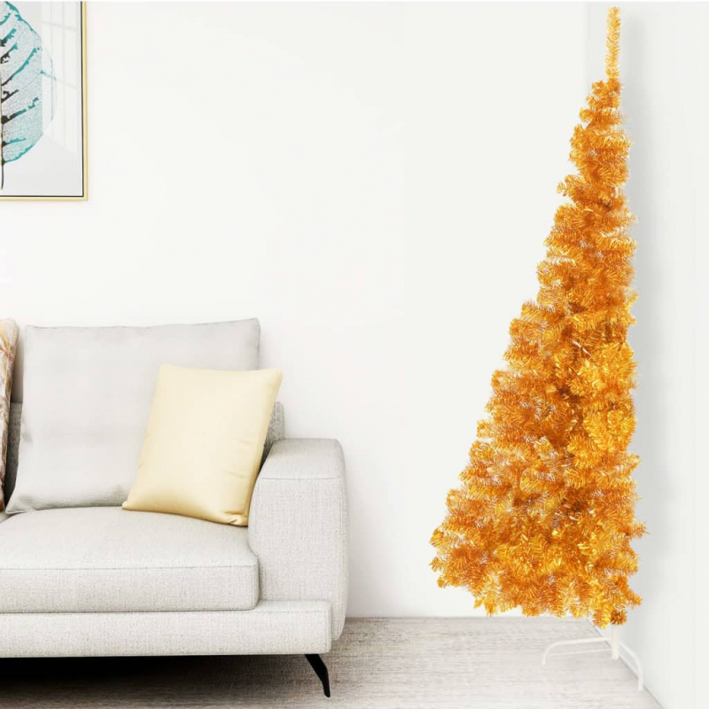 Künstlicher Halb-Weihnachtsbaum mit Ständer Gold 180 cm PVC