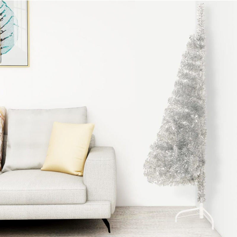 Künstlicher Halb-Weihnachtsbaum mit Ständer Silber 150 cm PET