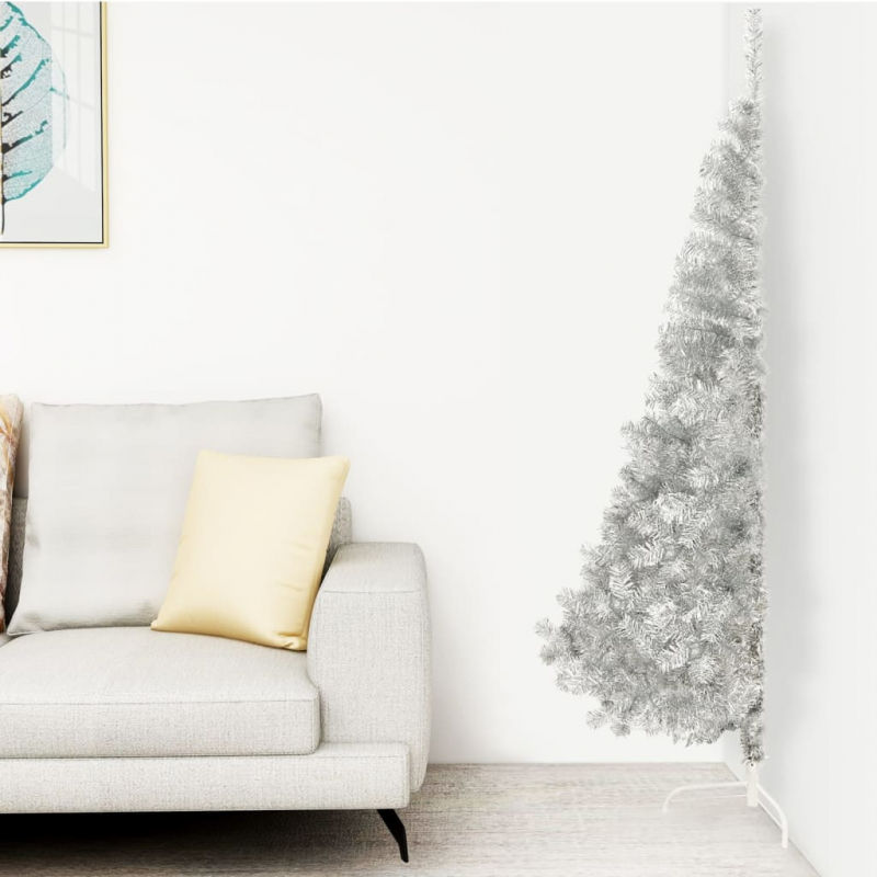 Künstlicher Halb-Weihnachtsbaum mit Ständer Silbern 240 cm PVC