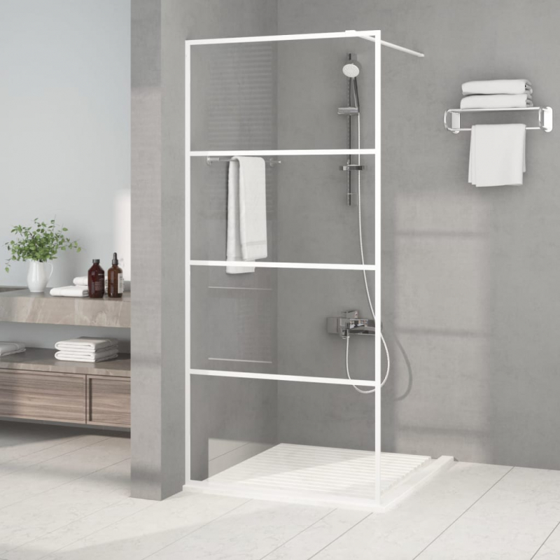 Duschwand für Begehbare Dusche Weiß 90x195 cm ESG-Klarglas