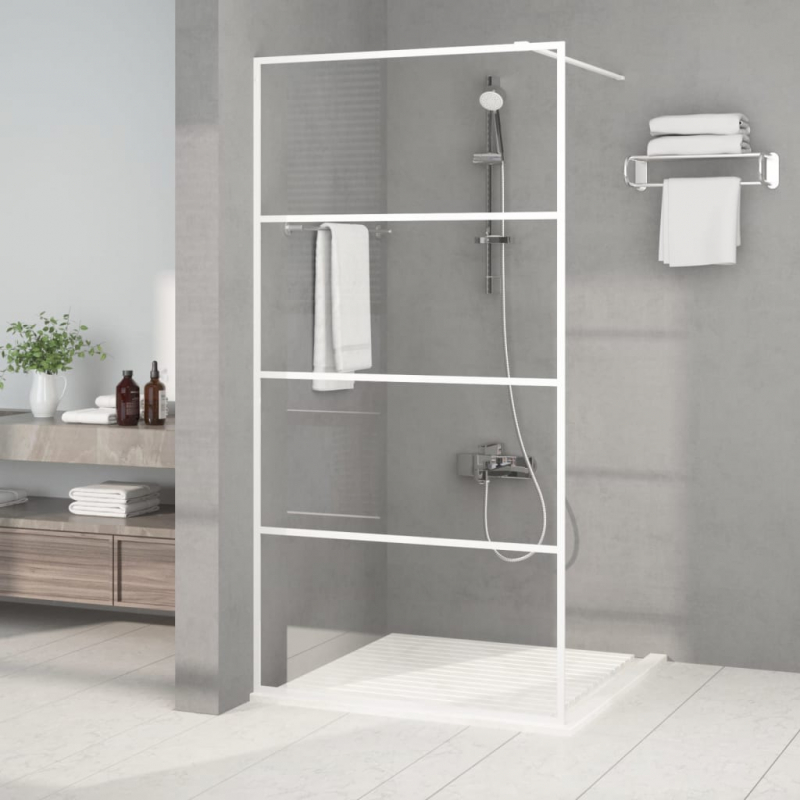 Duschwand für Begehbare Dusche Weiß 100x195 cm ESG-Klarglas