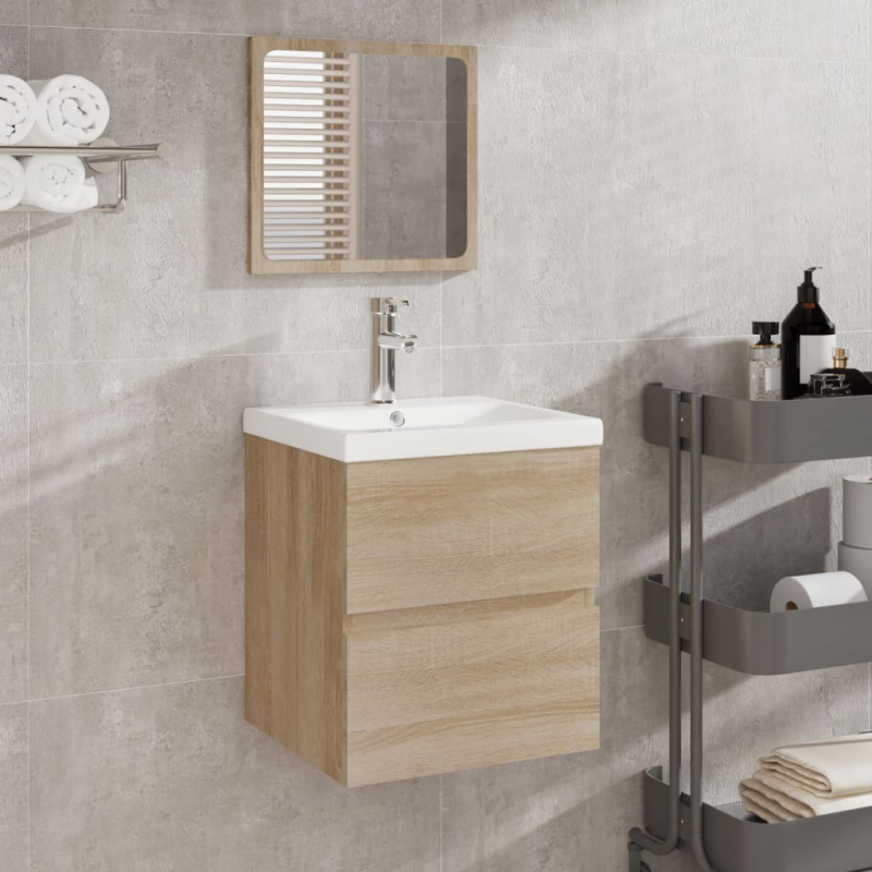 Badschrank mit Spiegel Sonoma-Eiche Holzwerkstoff