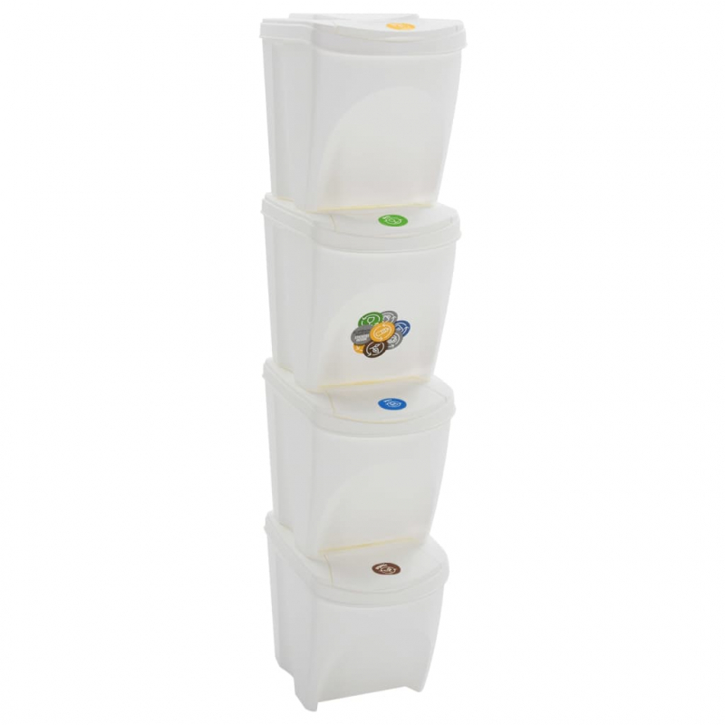 Stapelbare Mülleimer 4 Stk. Weiß 100 L Polypropylen