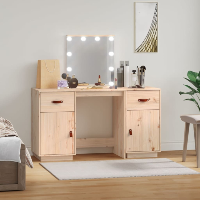 Schminktisch-Set mit LED Massivholz Kiefer