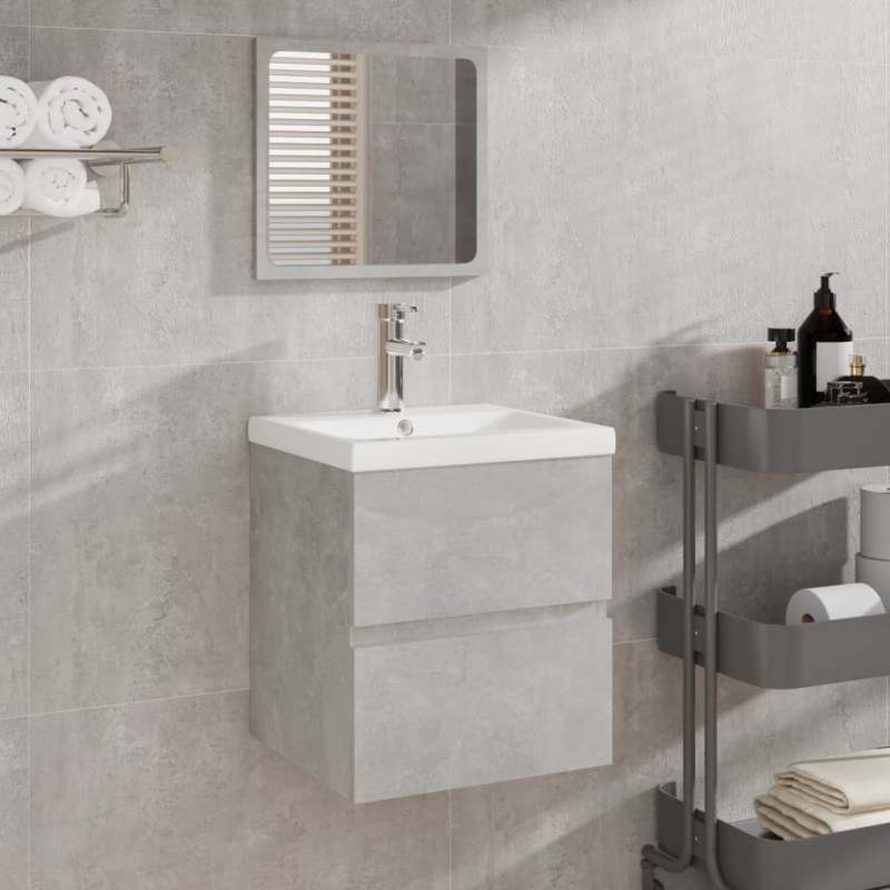 Waschbeckenunterschrank mit Waschbecken und Spiegel Betongrau