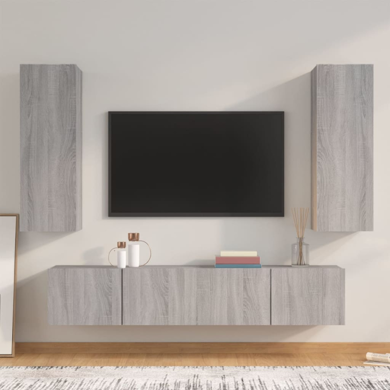 4-tlg. TV-Schrank-Set Grau Sonoma Holzwerkstoff