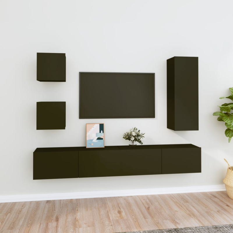5-tlg. TV-Schrank-Set Schwarz Holzwerkstoff