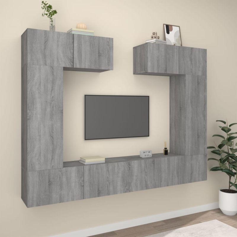6-tlg. TV-Schrank-Set Grau Sonoma Holzwerkstoff