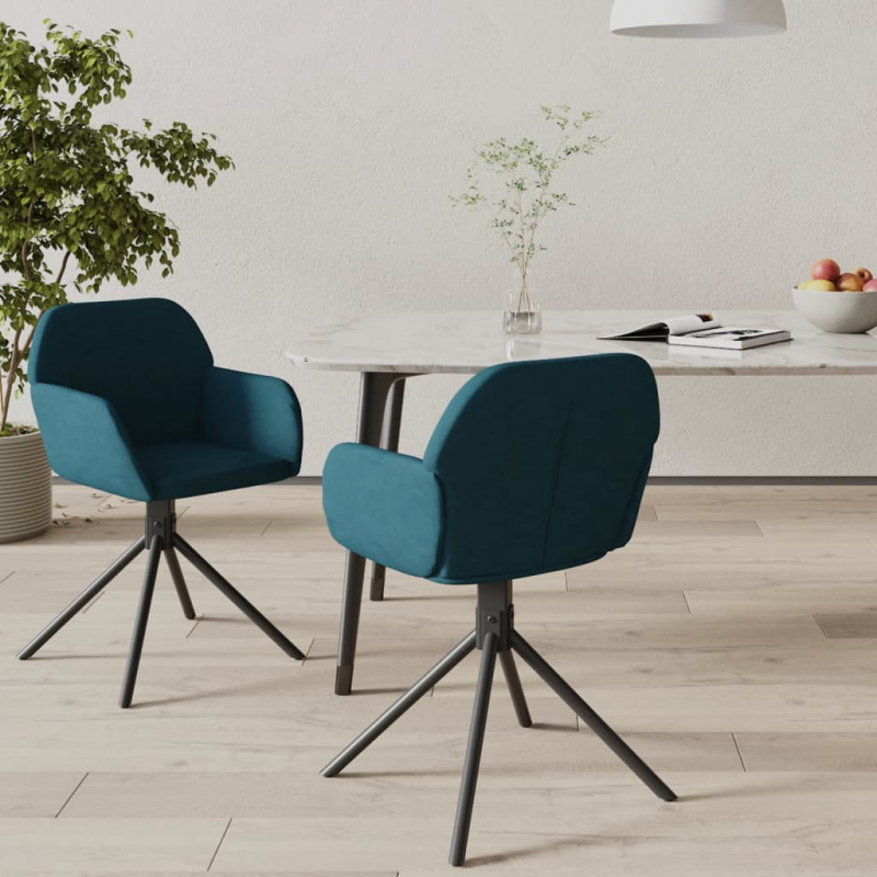 Esszimmerstühle 2 Stk. Drehbar Blau Samt