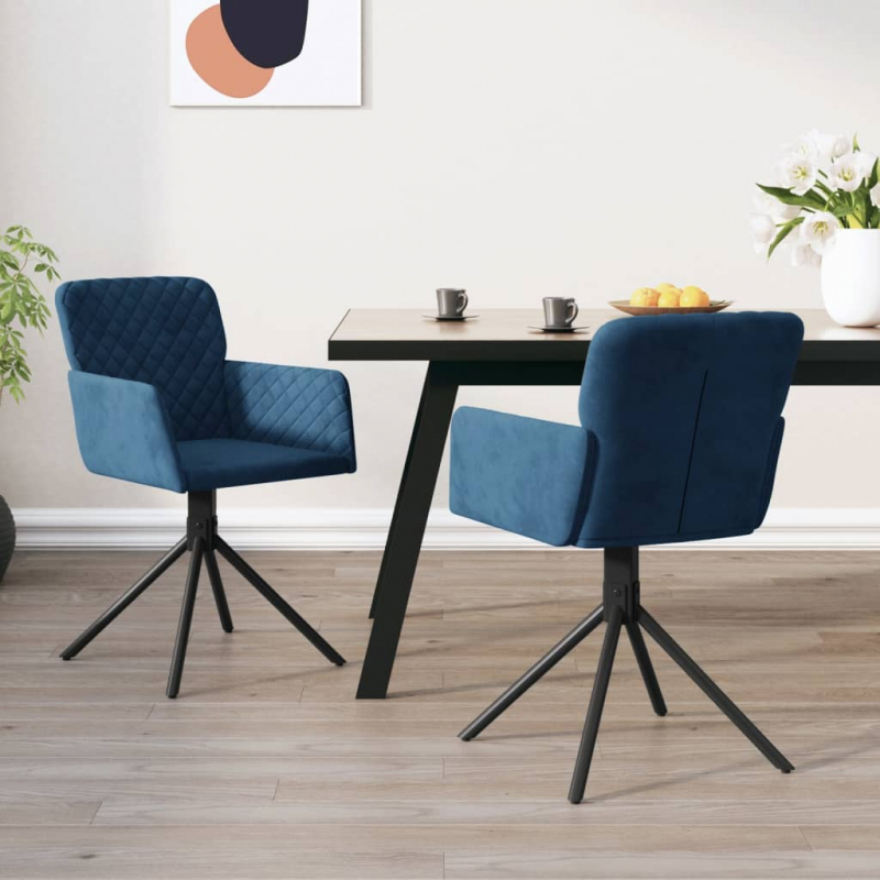 Esszimmerstühle 2 Stk. Drehbar Blau Samt
