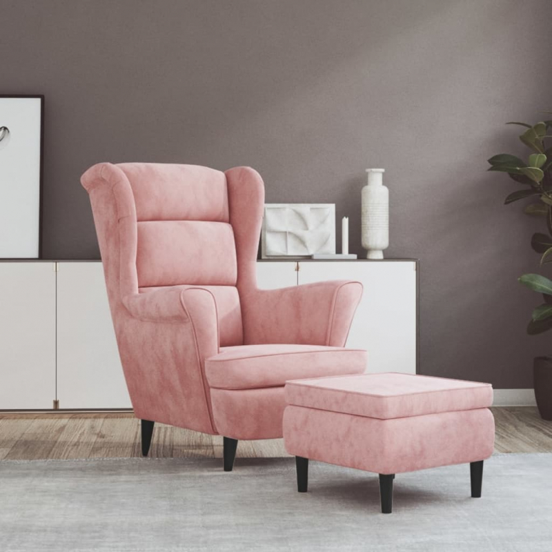 Ohrensessel mit Hocker Rosa Samt
