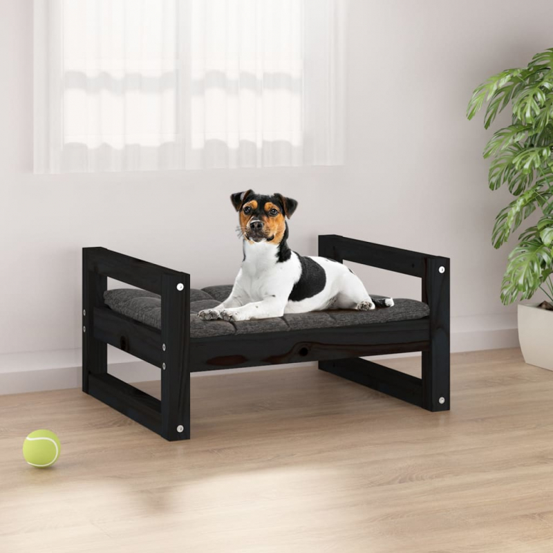 Hundebett Schwarz 55,5x45,5x28 cm Massivholz Kiefer