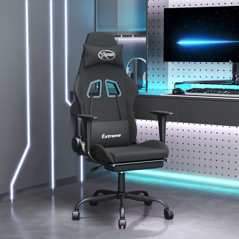 Gaming-Stuhl mit Fußstütze Drehbar Schwarz Stoff